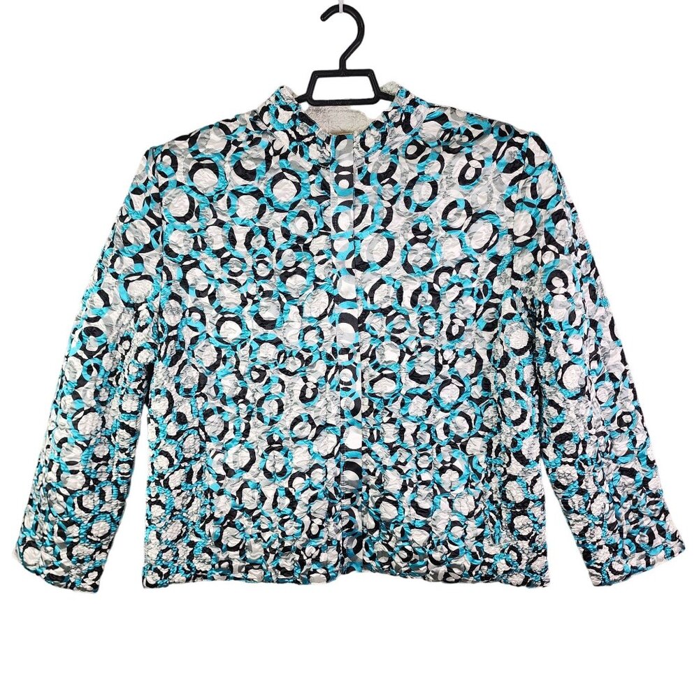 Woman Blue White Black Ruby Rd Crinkle Textured Jacket Long Sleeve Full Zip 1X